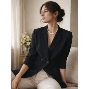 Authentic 90s Y2K Giorgio Armani Silk Blend Blazer Black Double Breasted Italy